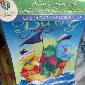 Colorful Welcome Baby Garden Flag with Duck, Frog, and Dolphin